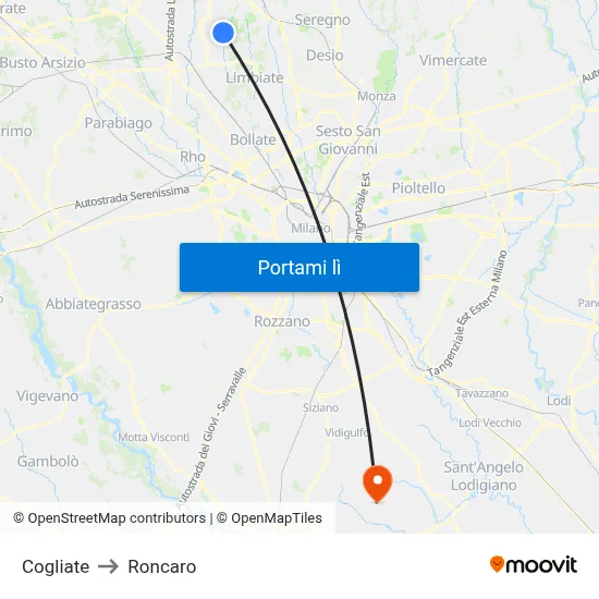 Cogliate to Roncaro map