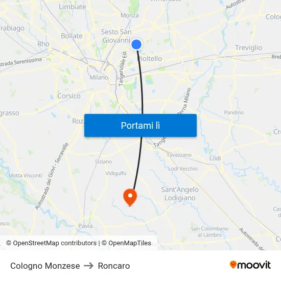 Cologno Monzese to Roncaro map
