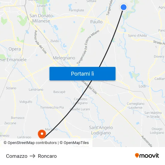 Comazzo to Roncaro map