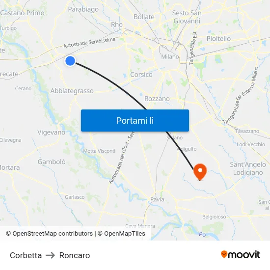 Corbetta to Roncaro map