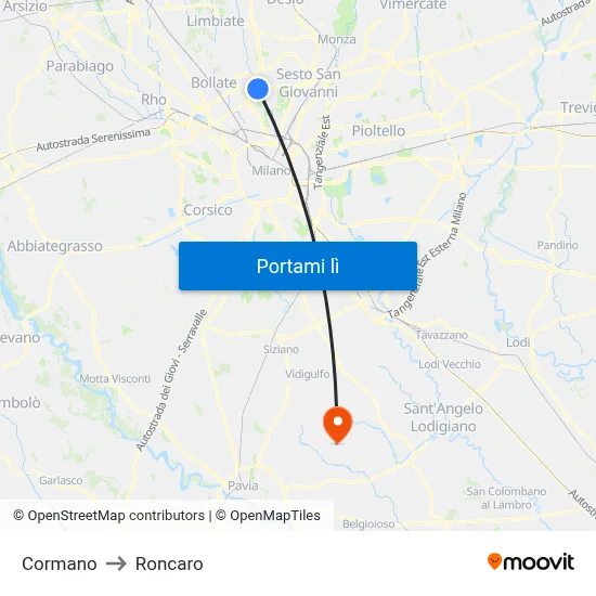 Cormano to Roncaro map