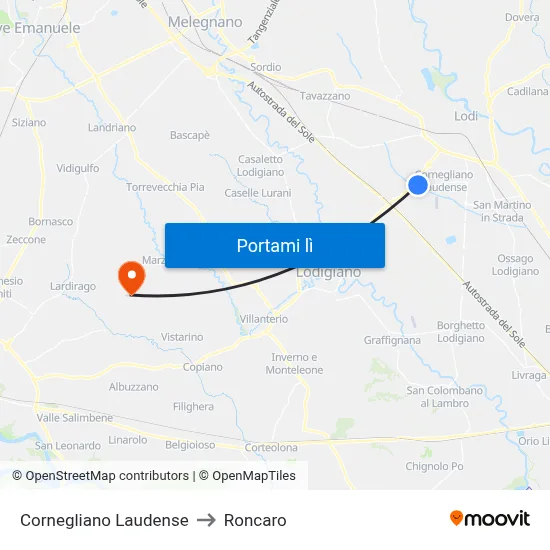 Cornegliano Laudense to Roncaro map