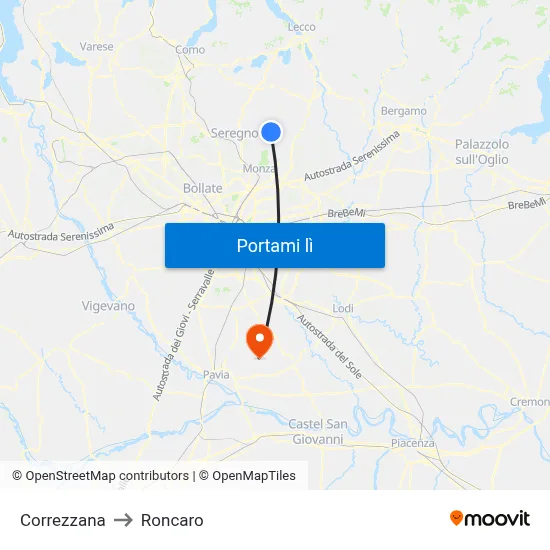 Correzzana to Roncaro map