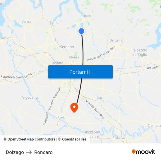 Dolzago to Roncaro map
