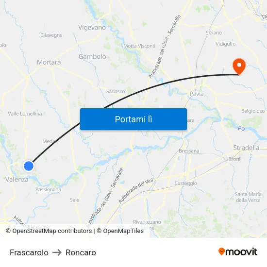 Frascarolo to Roncaro map