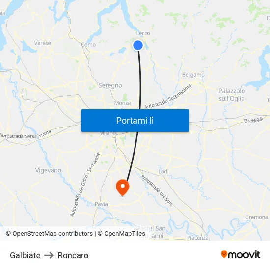 Galbiate to Roncaro map