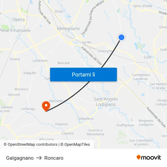 Galgagnano to Roncaro map