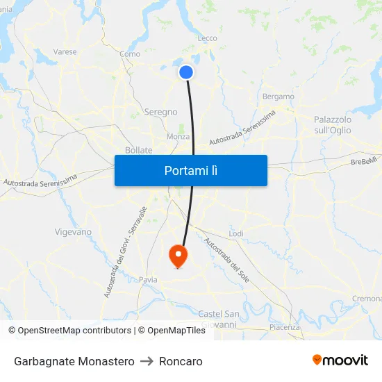 Garbagnate Monastero to Roncaro map