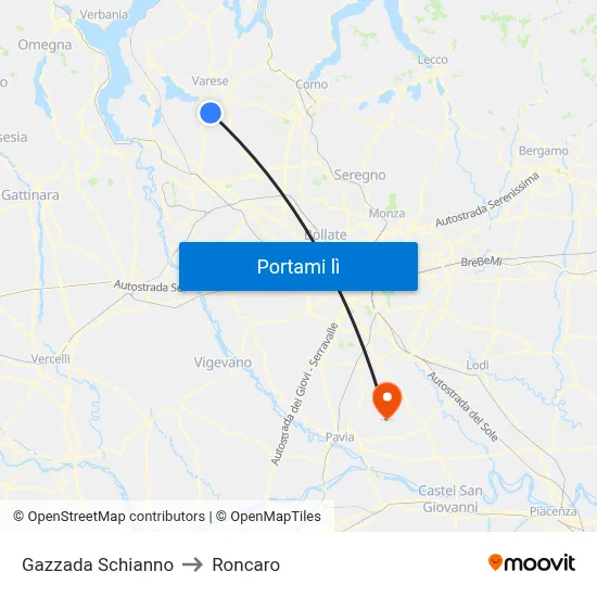 Gazzada Schianno to Roncaro map