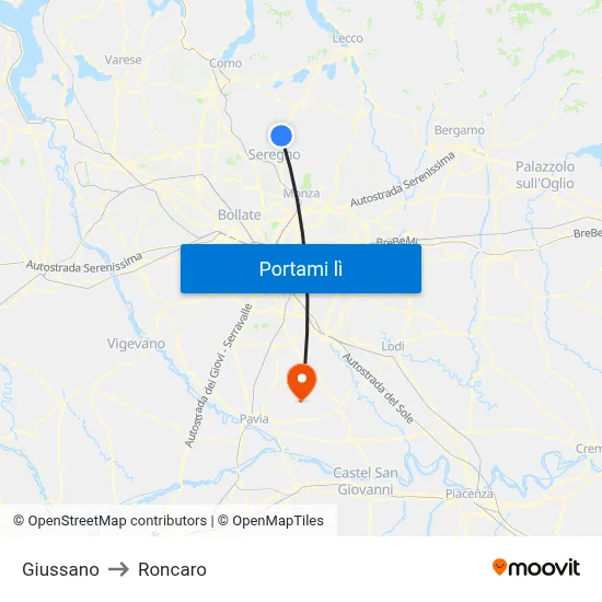 Giussano to Roncaro map