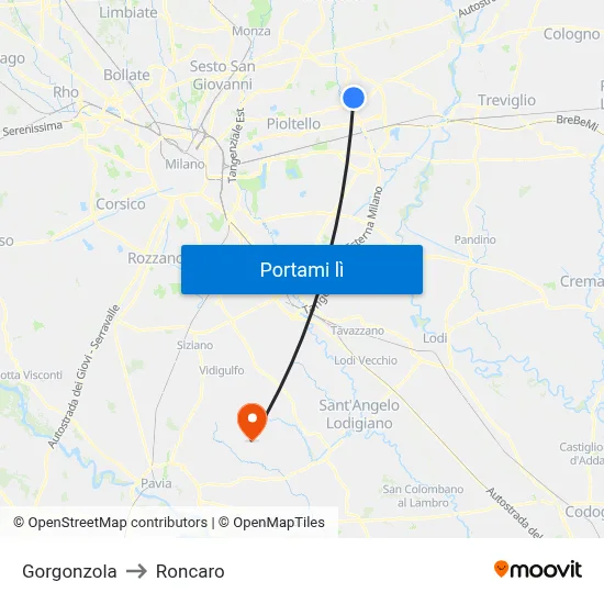 Gorgonzola to Roncaro map