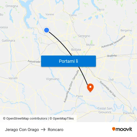 Jerago Con Orago to Roncaro map