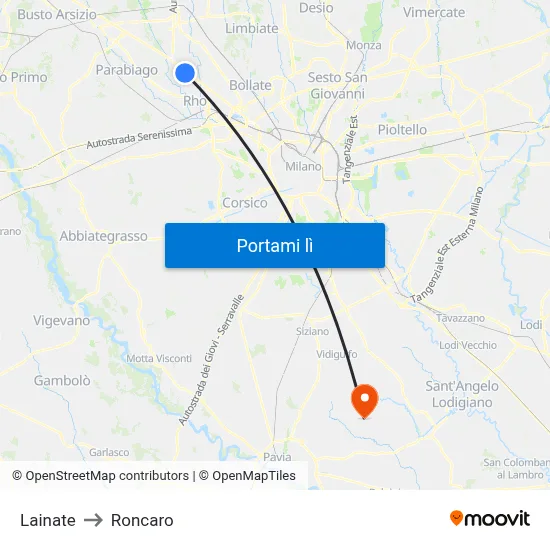 Lainate to Roncaro map