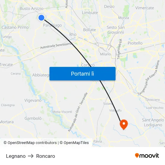 Legnano to Roncaro map