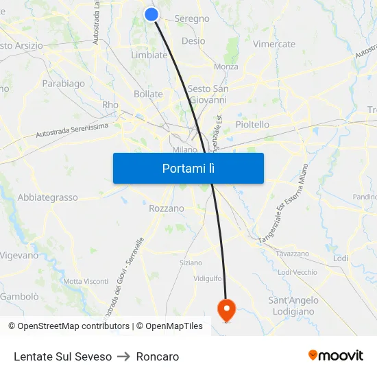 Lentate Sul Seveso to Roncaro map