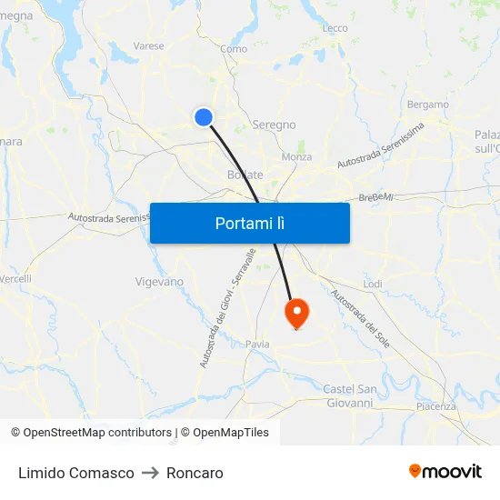 Limido Comasco to Roncaro map