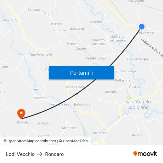 Lodi Vecchio to Roncaro map