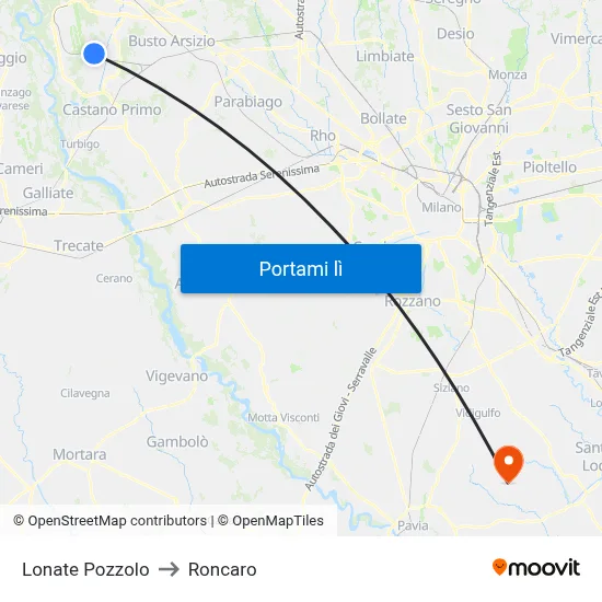 Lonate Pozzolo to Roncaro map