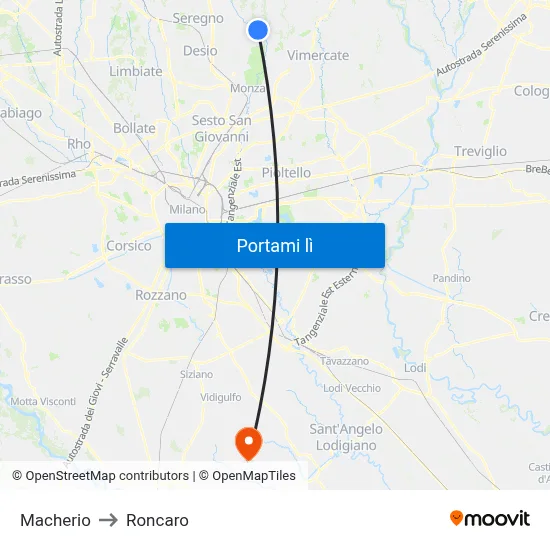 Macherio to Roncaro map