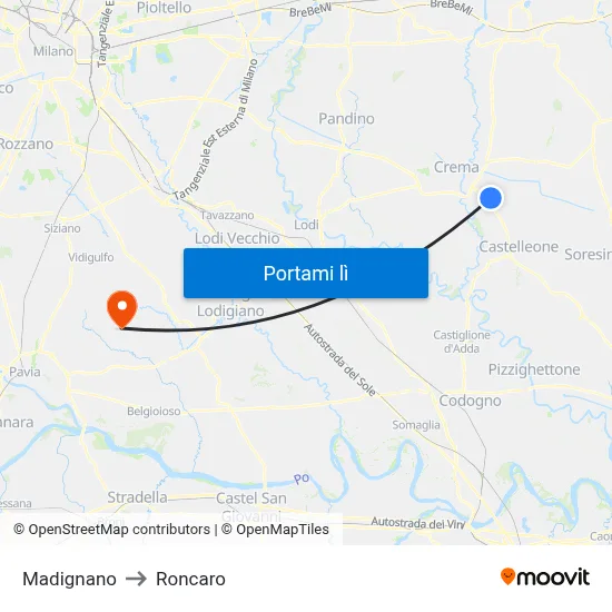 Madignano to Roncaro map