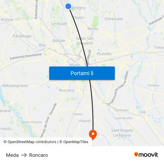 Meda to Roncaro map