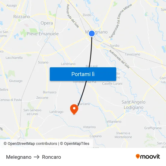 Melegnano to Roncaro map