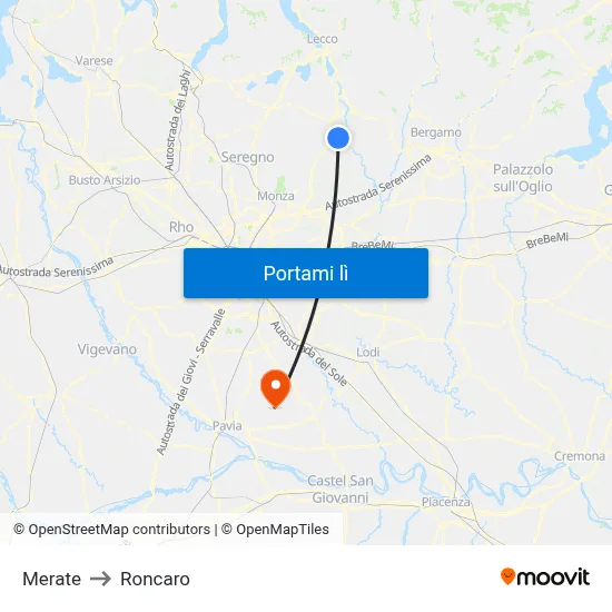 Merate to Roncaro map