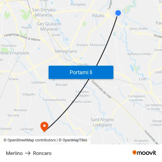 Merlino to Roncaro map