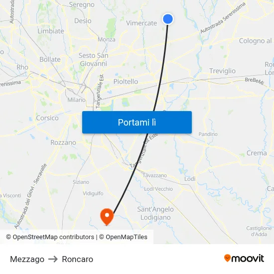 Mezzago to Roncaro map