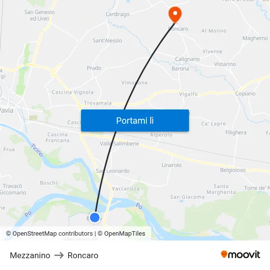 Mezzanino to Roncaro map