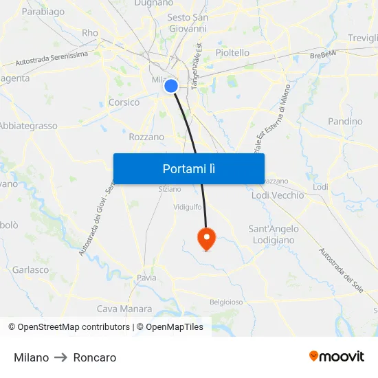 Milano to Roncaro map