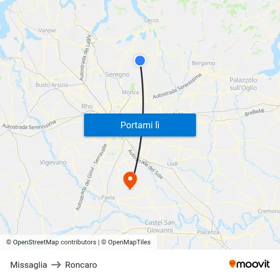 Missaglia to Roncaro map