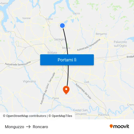 Monguzzo to Roncaro map