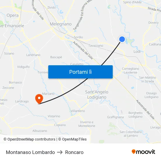 Montanaso Lombardo to Roncaro map