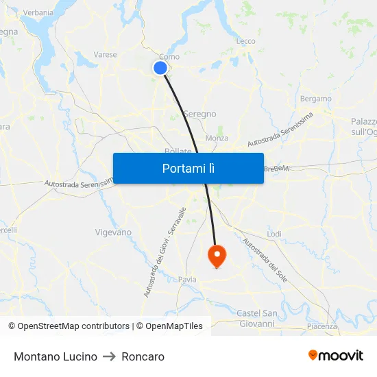 Montano Lucino to Roncaro map