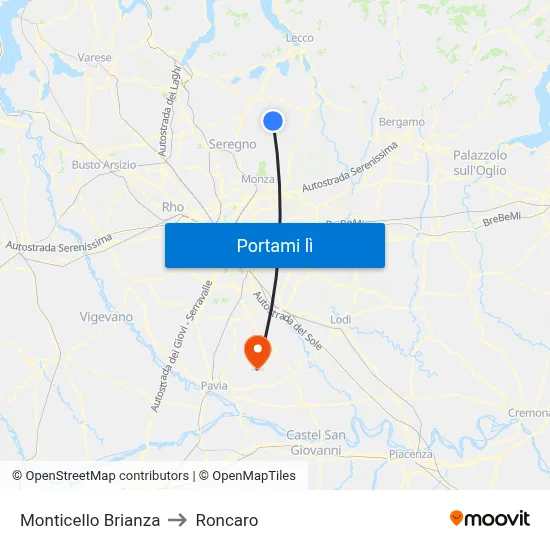 Monticello Brianza to Roncaro map