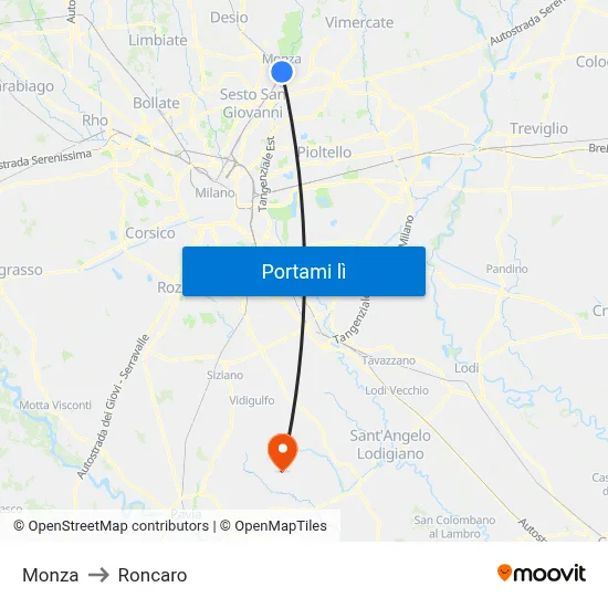 Monza to Roncaro map