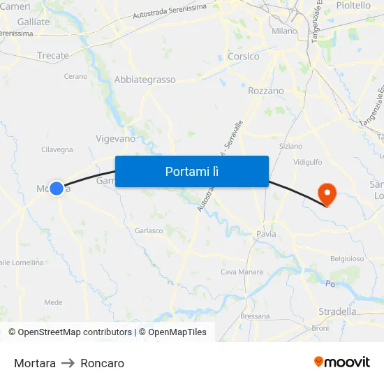 Mortara to Roncaro map