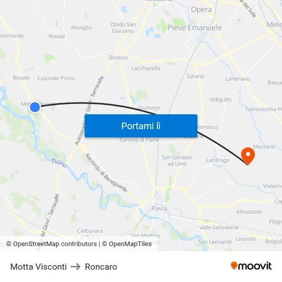 Motta Visconti to Roncaro map
