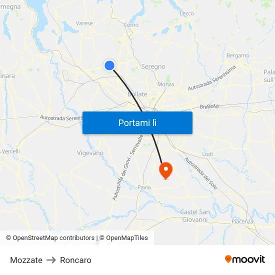 Mozzate to Roncaro map