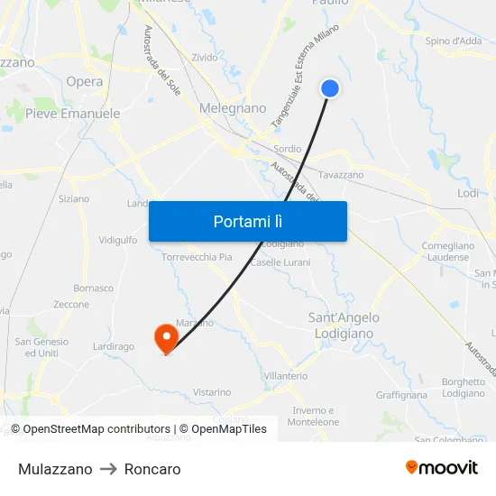 Mulazzano to Roncaro map
