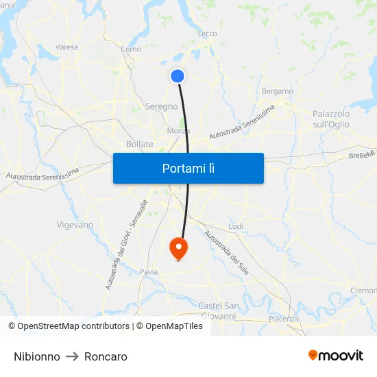 Nibionno to Roncaro map