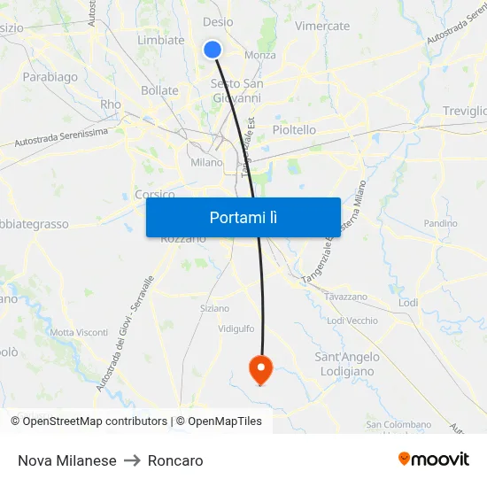 Nova Milanese to Roncaro map