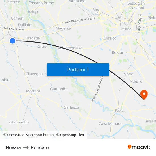 Novara to Roncaro map
