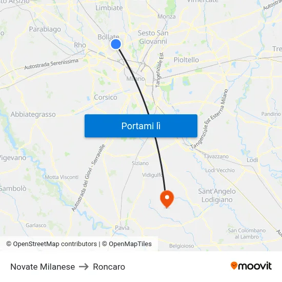 Novate Milanese to Roncaro map