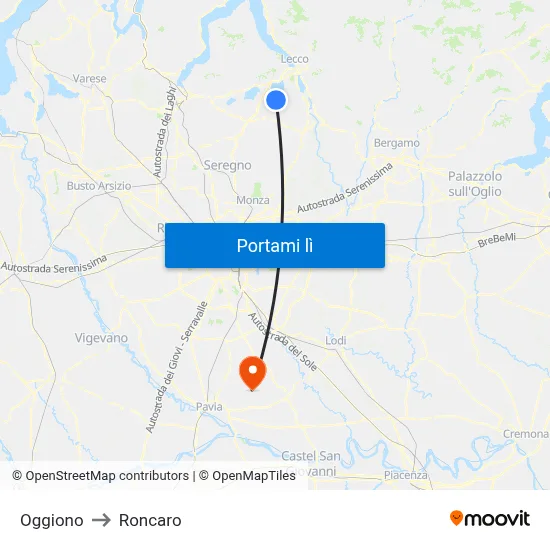 Oggiono to Roncaro map