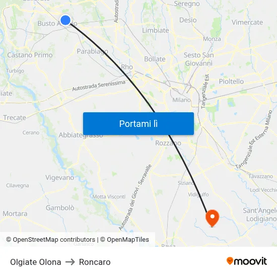 Olgiate Olona to Roncaro map