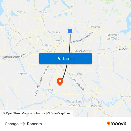 Osnago to Roncaro map