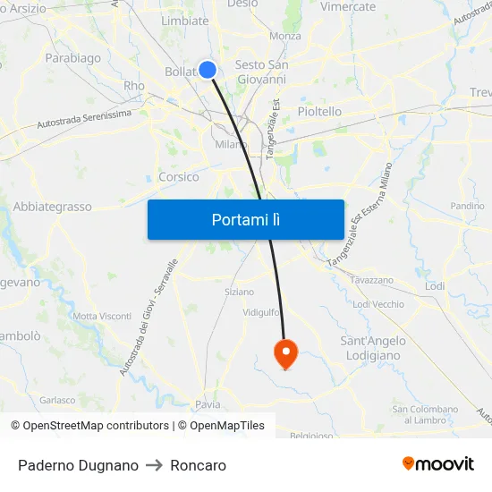 Paderno Dugnano to Roncaro map