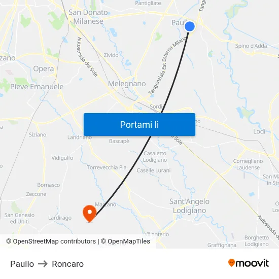 Paullo to Roncaro map